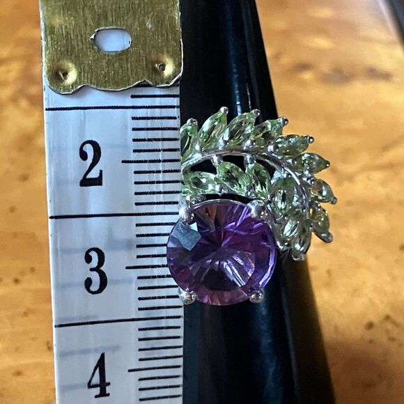 Artistic Rose De France Amethyst Peridot Sterling Silver Ring Size 7 - Picture 7 of 9
